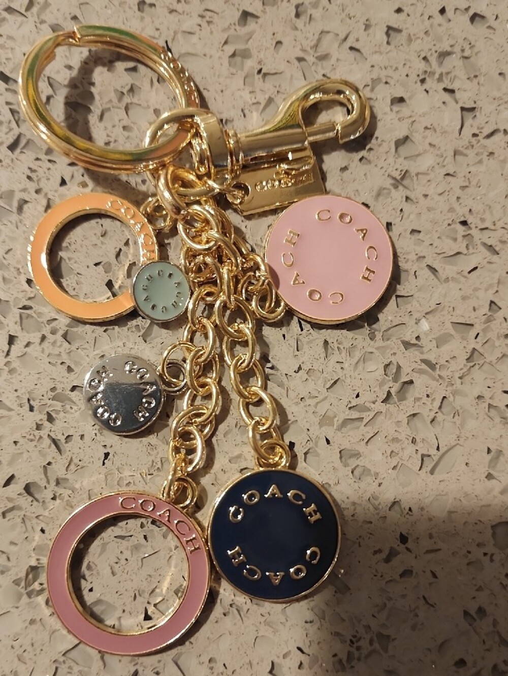 Coach Style Gold-Tone Multi Charm Key & Card Holder Accent in Pink, Black, Mint - Picture 2 of 3